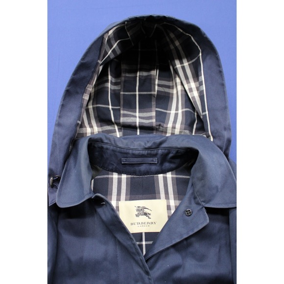 Burberry London Women Coat Carmen Trench Coat Size 12R Plaid Lining USA Navy - Picture 4 of 10